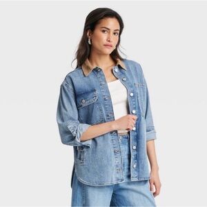 Universal Thread Women’s Long Sleeve Denim Shacket with Corduroy Collar